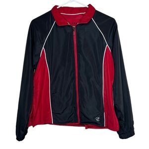 Oleg Cassini sport red & black zip up jacket size small